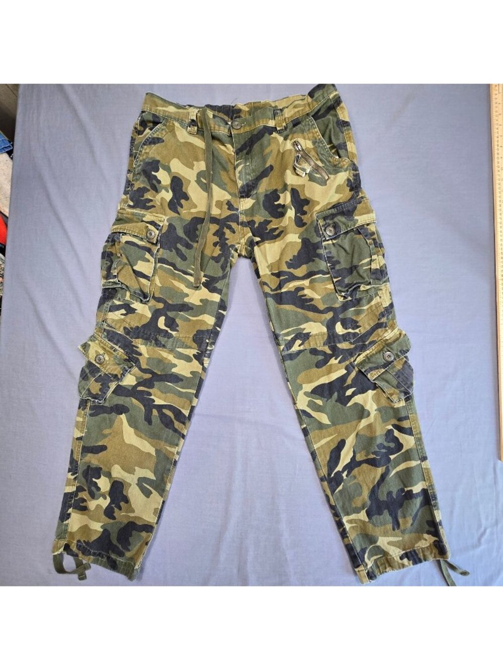 Camo Cargo Pants Size 36 Mens Multi-Pocket Army Green Tactical Relaxed Durable